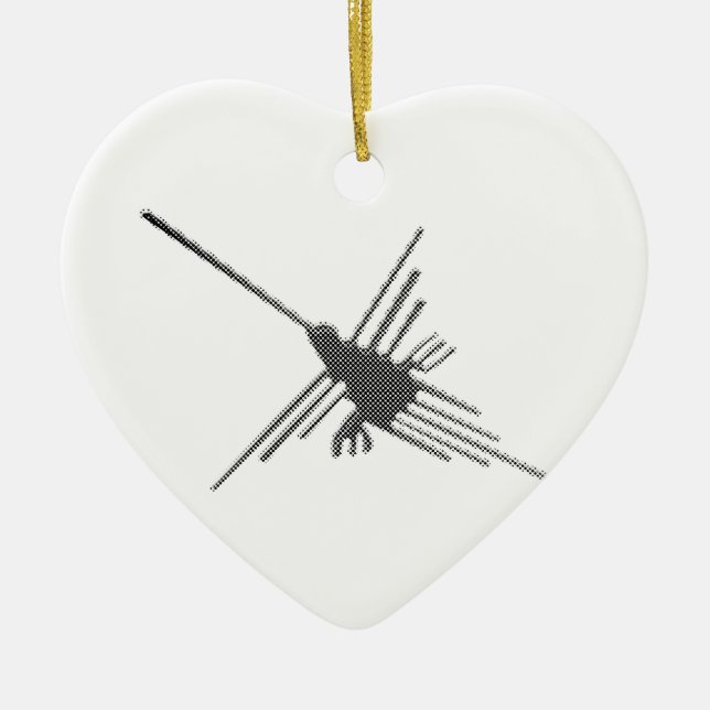 Nazca Lines Hummingbird Newsprint Ceramic Tree Decoration (Front)