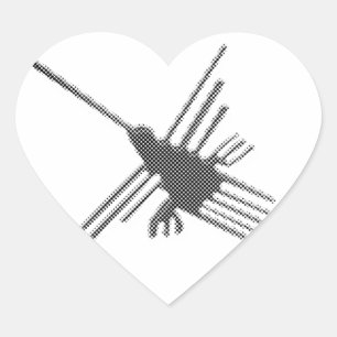 Nazca Lines Hummingbird Newsprint Heart Sticker