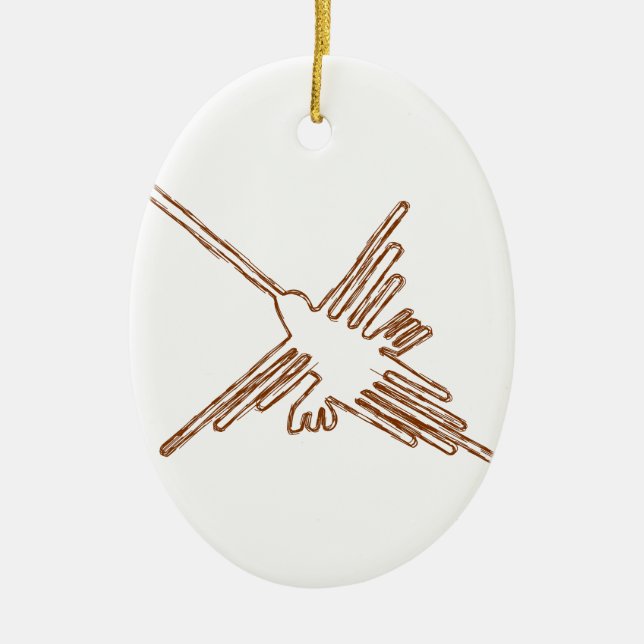 Nazca Lines Hummingbird Sketch Ceramic Tree Decoration (Front)