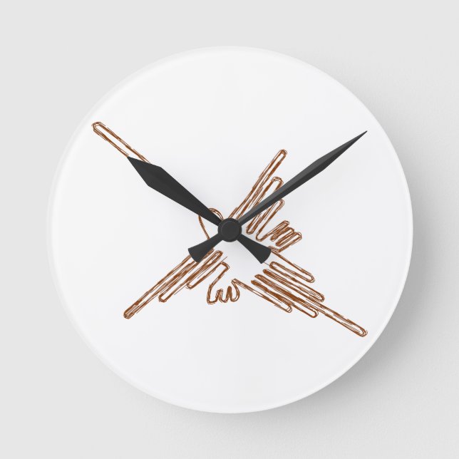 Nazca Lines Hummingbird Sketch Round Clock (Front)