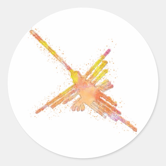 Nazca Lines Hummingbird Watercolor Print Classic Round Sticker (Front)