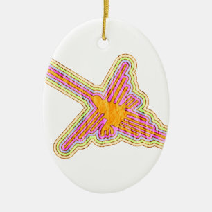 Nazca Lines Hummingbird With Wrinkled Paper Effect Ceramic Tree Decoration