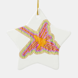 Nazca Lines Hummingbird With Wrinkled Paper Effect Ceramic Tree Decoration