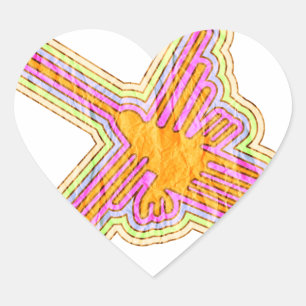 Nazca Lines Hummingbird With Wrinkled Paper Effect Heart Sticker