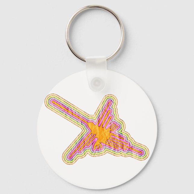 Nazca Lines Hummingbird With Wrinkled Paper Effect Key Ring (Front)