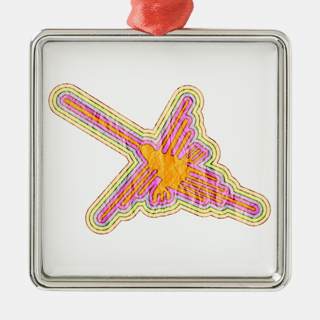 Nazca Lines Hummingbird With Wrinkled Paper Effect Metal Tree Decoration (Front)
