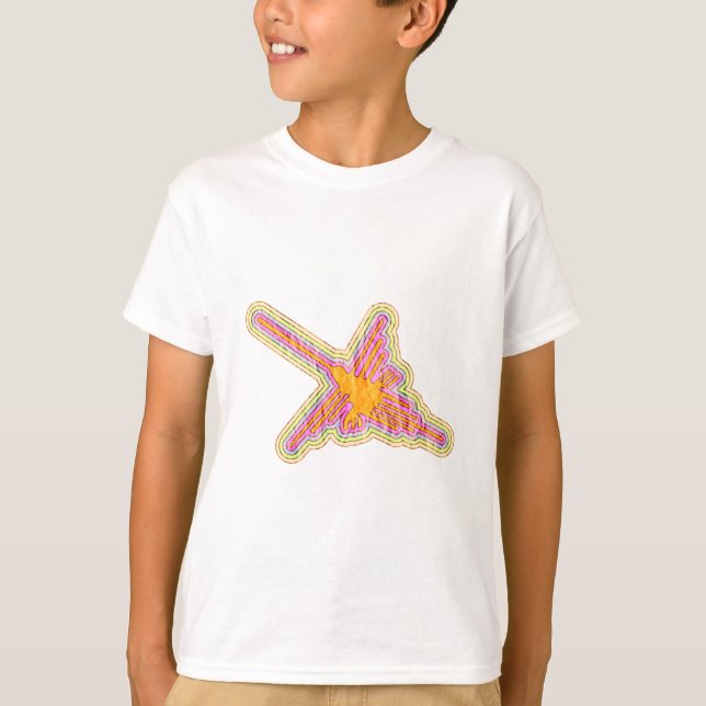Nazca Lines Hummingbird With Wrinkled Paper Effect T-Shirt (Front)