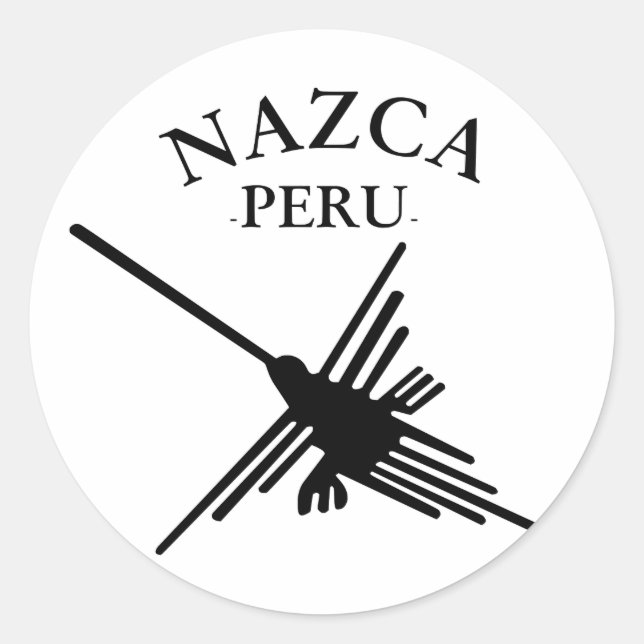 Nazca Peru Hummingbird With Curved Text Classic Round Sticker (Front)