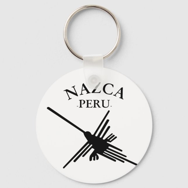 Nazca Peru Hummingbird With Curved Text Key Ring (Front)