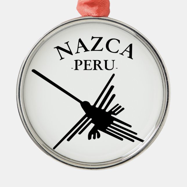 Nazca Peru Hummingbird With Curved Text Metal Tree Decoration (Front)