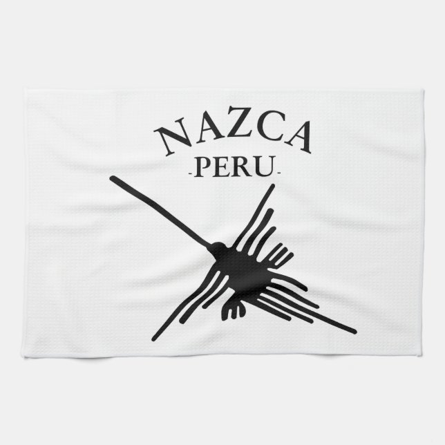 Nazca Peru Hummingbird With Curved Text Tea Towel (Horizontal)