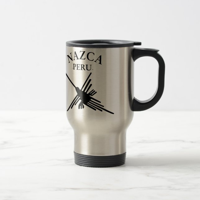 Nazca Peru Hummingbird With Curved Text Travel Mug (Right)