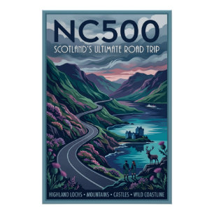 NC500 Scotland's Ultimate Road Trip Travel Poster