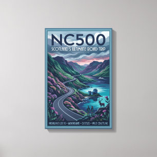 NC500 Scotland's Ultimate Road Trip Travel Poster Canvas Print