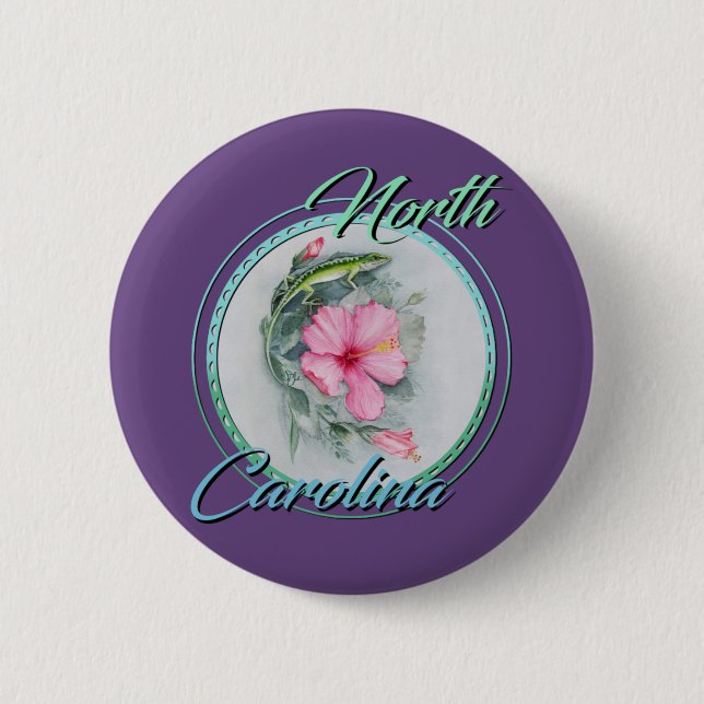 NC Anole & Hibiscus 6 Cm Round Badge (Front)