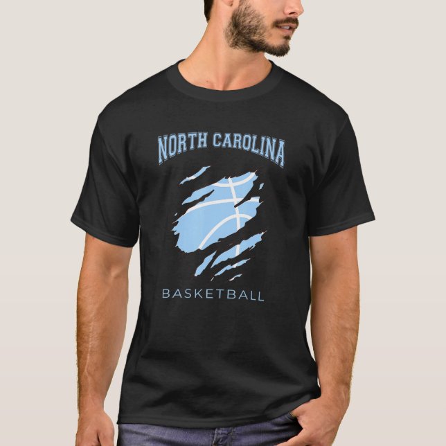 Nc The Tarheel State Distressed North Carolina Bas T-Shirt (Front)