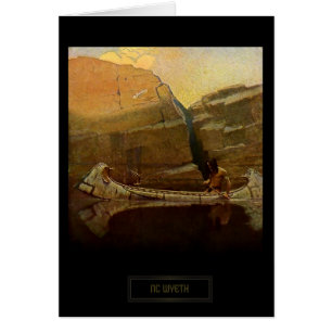 NC Wyeth Historical Painting Native Indian Canoe