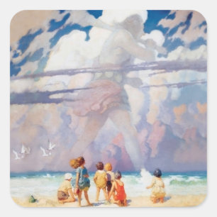 NC Wyeth The Giant Artwork Beach Coastal Square Sticker