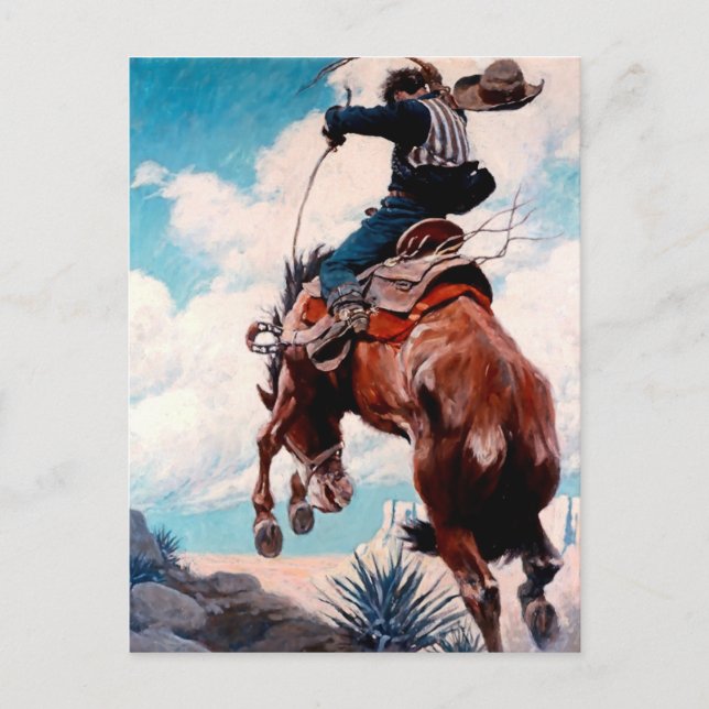NC Wyeth Western Painting “Bucking” Postcard (Front)
