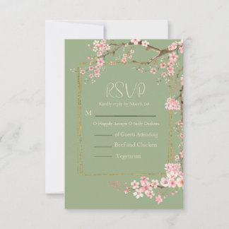 nchanted Garden Sage Green & Pink Cherry Blossom RSVP Card