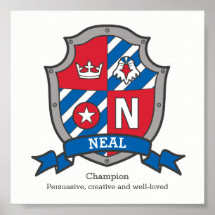 Neal boys name meaning heraldry shield poster