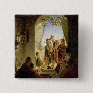 Neapolitan bagpipe player in wintry Rome, 1833 15 Cm Square Badge