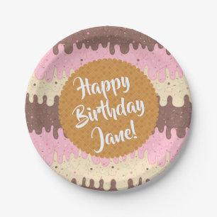 Neapolitan Ice Cream Birthday Paper Plate