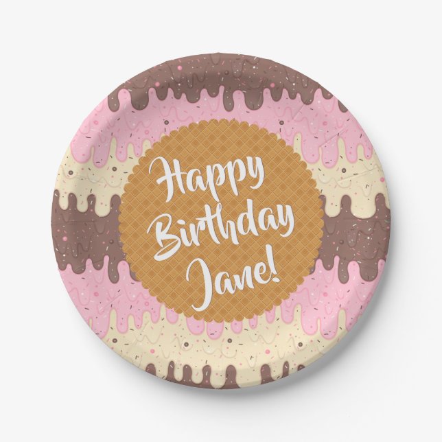 Neapolitan Ice Cream Birthday Paper Plate (Front)