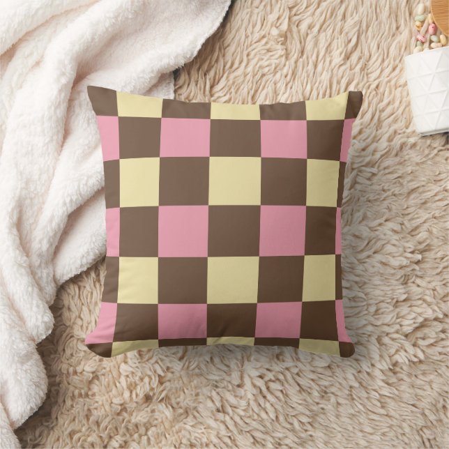 Neapolitan Ice Cream Colours Chequered Pattern Cushion (Blanket)