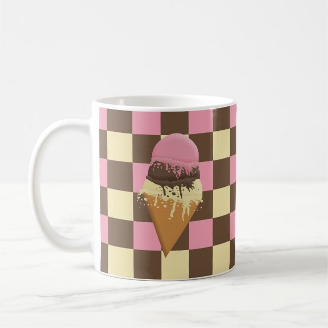 Neapolitan Ice Cream Cone Mug Chequerboard Pattern (Left)