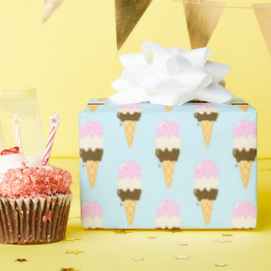 Neapolitan Ice Cream Cone Pattern Wrapping Paper