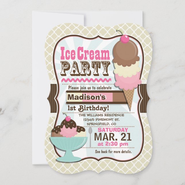 Neapolitan Ice Cream Kid's Birthday Party Invitation (Front)