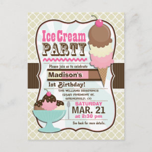 Neapolitan Ice Cream Kid's Birthday Party Invitation Postcard