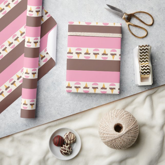 Neapolitan Ice Cream Stripe Pattern Wrapping Paper (Crafts)