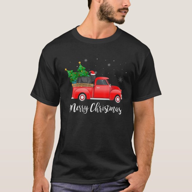 Neapolitan Mastiff Dog Riding Red Truck Christmas T-Shirt (Front)