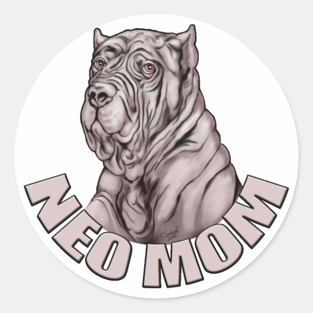 Neapolitan Mastiff Mum Black Classic Round Sticker (Front)