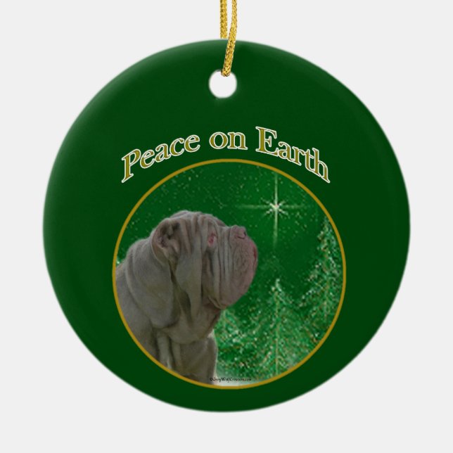 Neapolitan Mastiff Peace Ceramic Tree Decoration (Front)