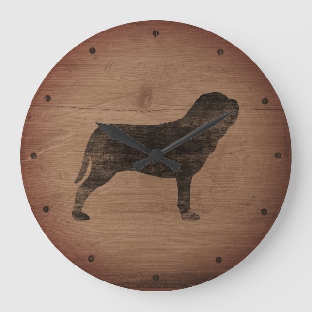 Neapolitan Mastiff Silhouette Rustic Large Clock (Front)