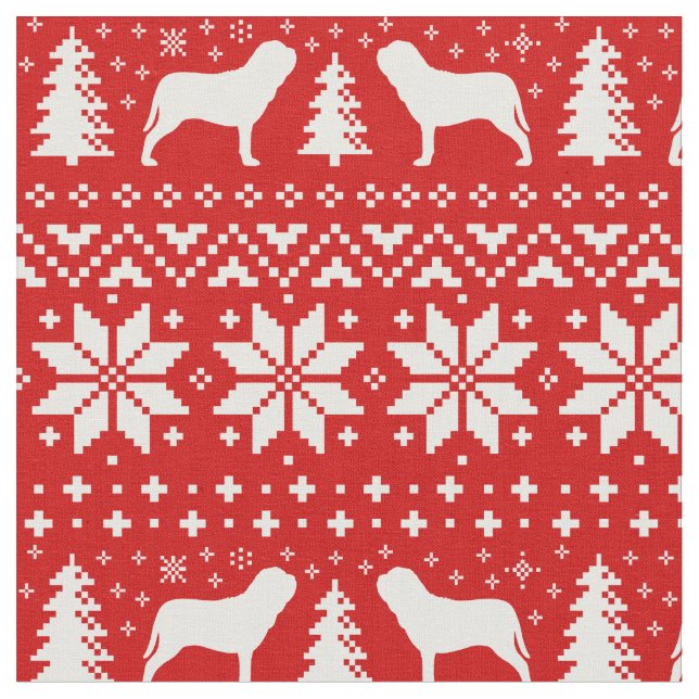 Neapolitan Mastiff Silhouettes Christmas Holiday Fabric (Close Up)