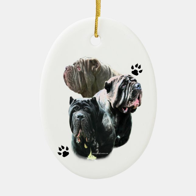 Neapolitan Mastiff Trio Ceramic Tree Decoration (Front)