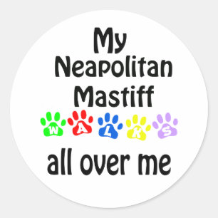 Neapolitan Mastiff Walks Design Classic Round Sticker