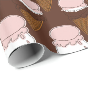 Neapolitan Stitched Ice Cream Cones 3-GIFT WRAP Wrapping Paper
