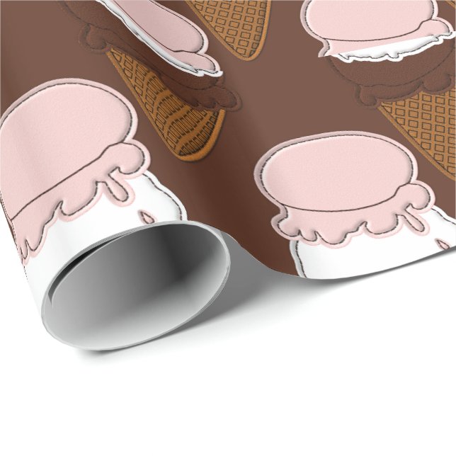 Neapolitan Stitched Ice Cream Cones 3-GIFT WRAP Wrapping Paper (Roll Corner)