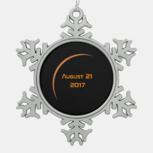 Near Maximum August 21, 2017 Partial Solar Eclipse Snowflake Pewter Christmas Ornament