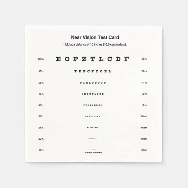 Near Vision Test Card Visual Acuity Exam Napkin (Front)
