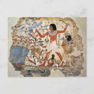 Nebamun hunting in the marshes with his wife postcard