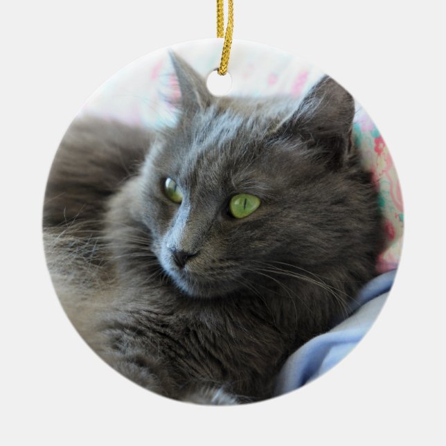 Nebelung cat ceramic tree decoration (Front)