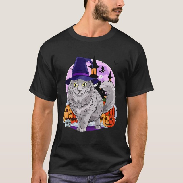 Nebelung Cat Cute Halloween Witch Pumpkin T-Shirt (Front)