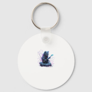 Nebelung Cat Playing Electric Guitar Rock T-Shirt Key Ring
