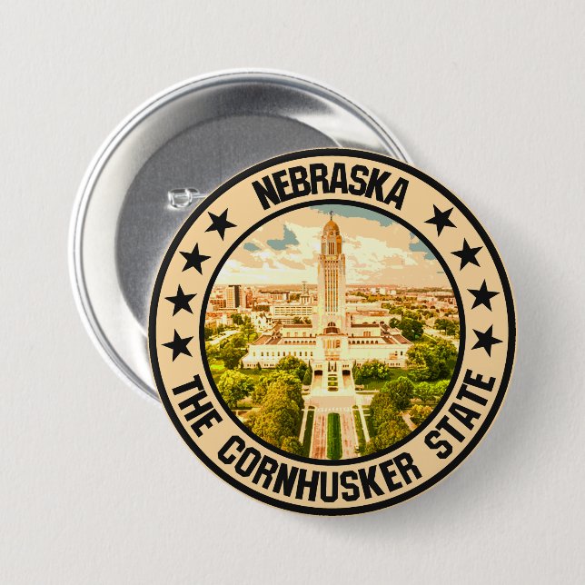 Nebraska                                           7.5 cm round badge (Front & Back)